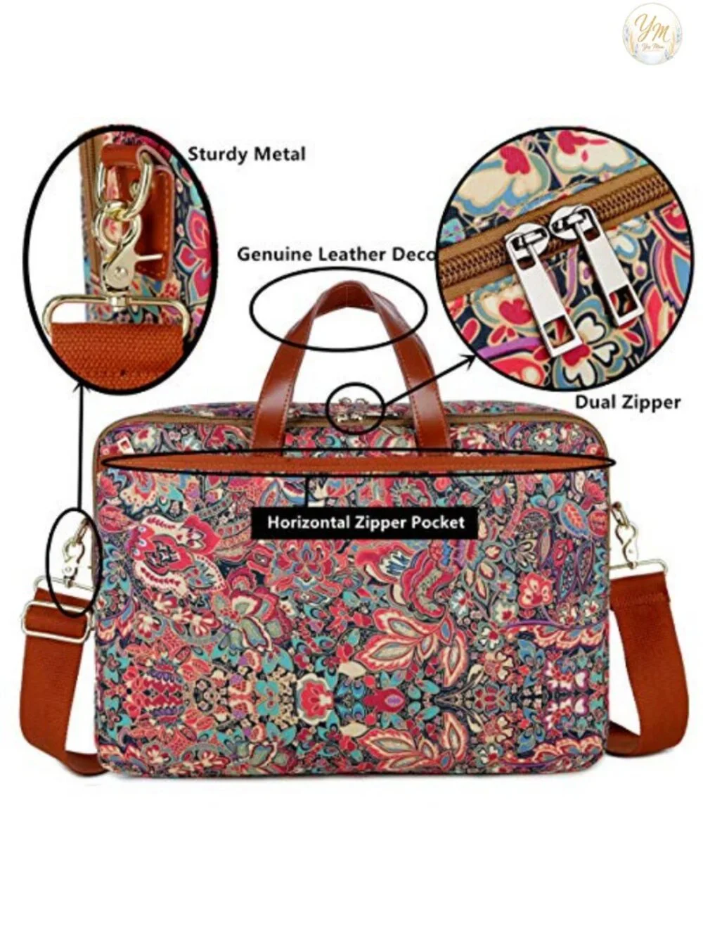 17 inch Laptop Messenger Bag Women Briefcase Canvas Unique Printing Business